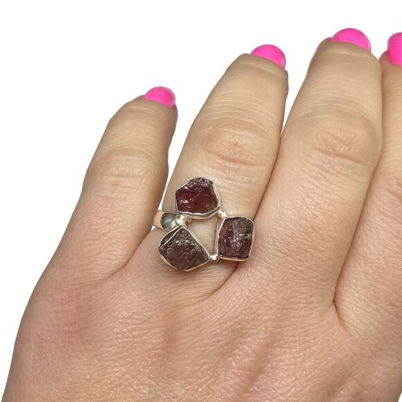 Raw Rough Pink Tourmaline Ring Size 6 Solid Sterling Silver 925 Natural Stone - Picture 2 of 8